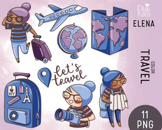 Travel Elena Planner Girl - Color Clip Art Set