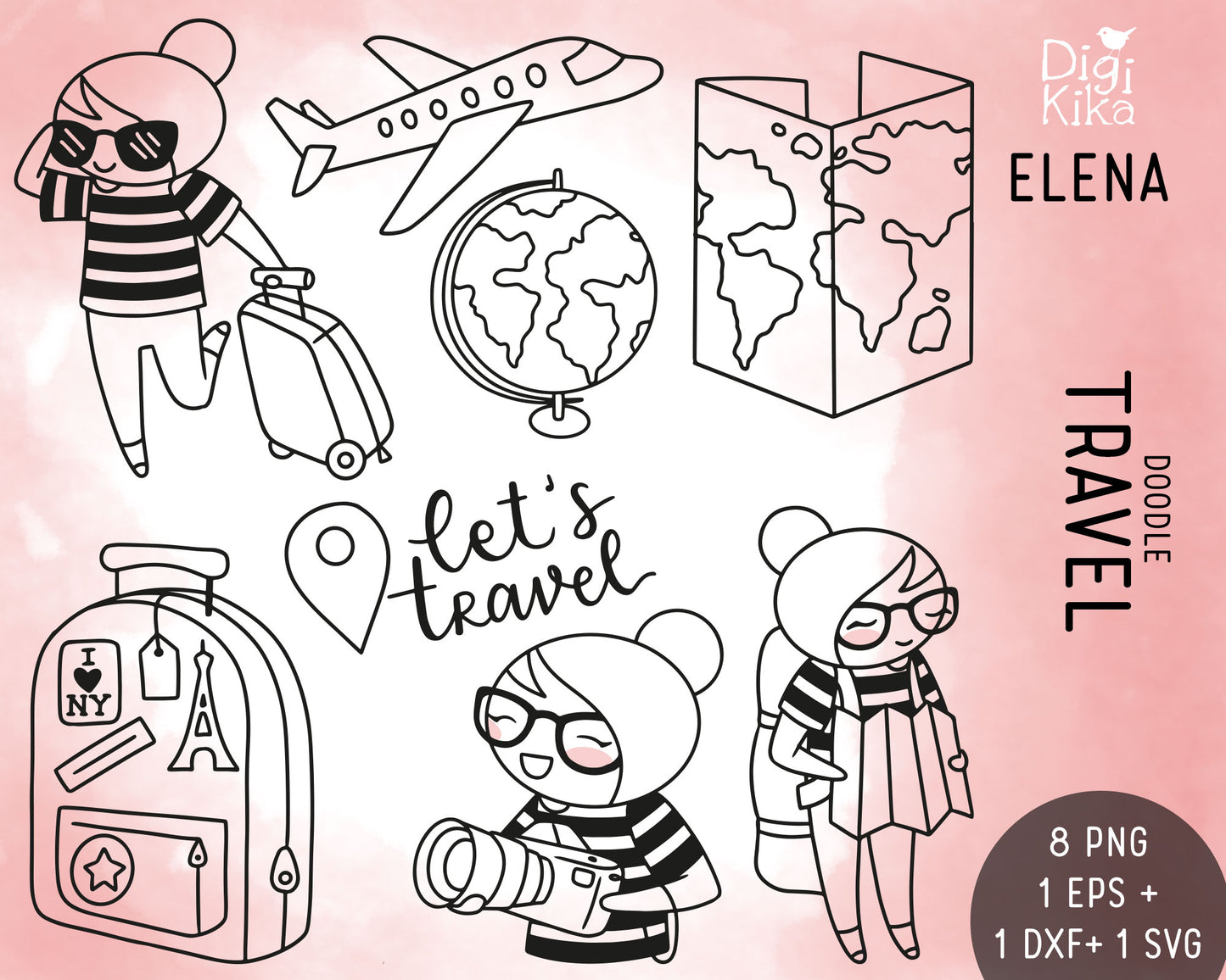 Travel Elena Planner Girl - Stamp Clip Art Set