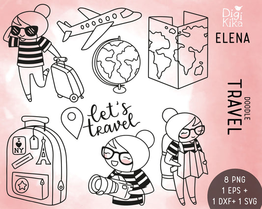 Travel Elena Planner Girl - Stamp Clip Art Set