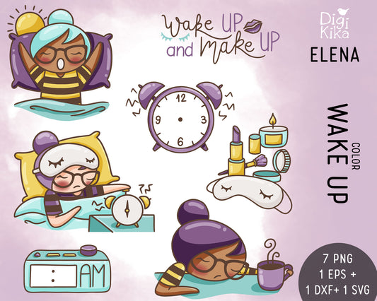 Wake Up Elena Planner Girl - Color Clip Art Set