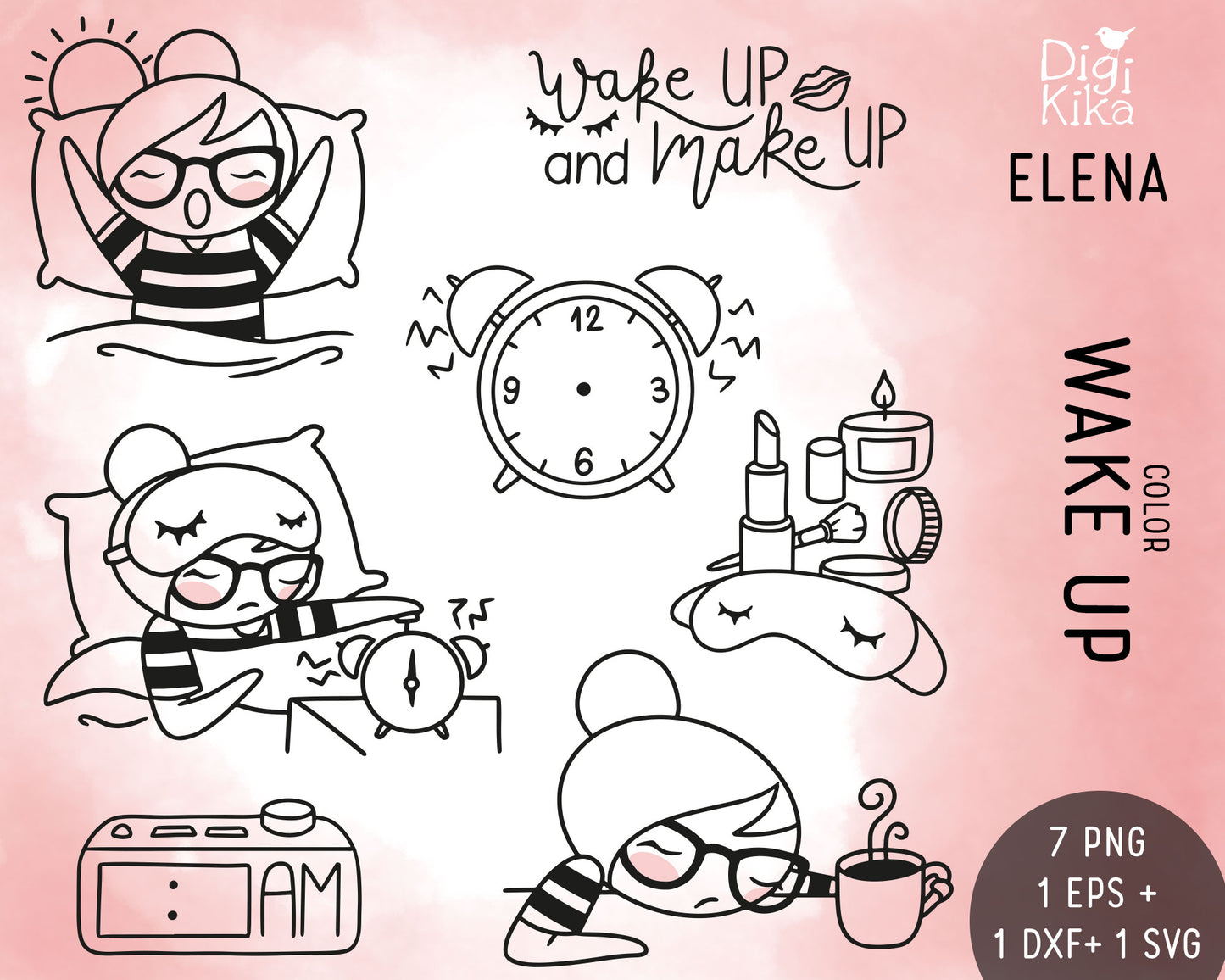 Wake Up Elena Planner Girl - Stamp Clip Art Set