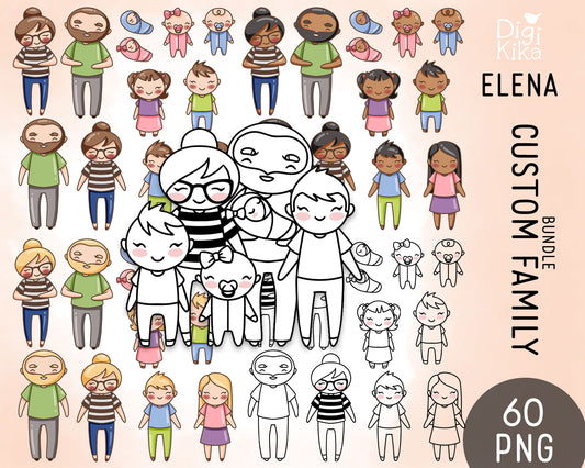 Make Your Own Family Set 1 Clipart Bundle | Doodle + Brown Black Blond | Transparent PNG