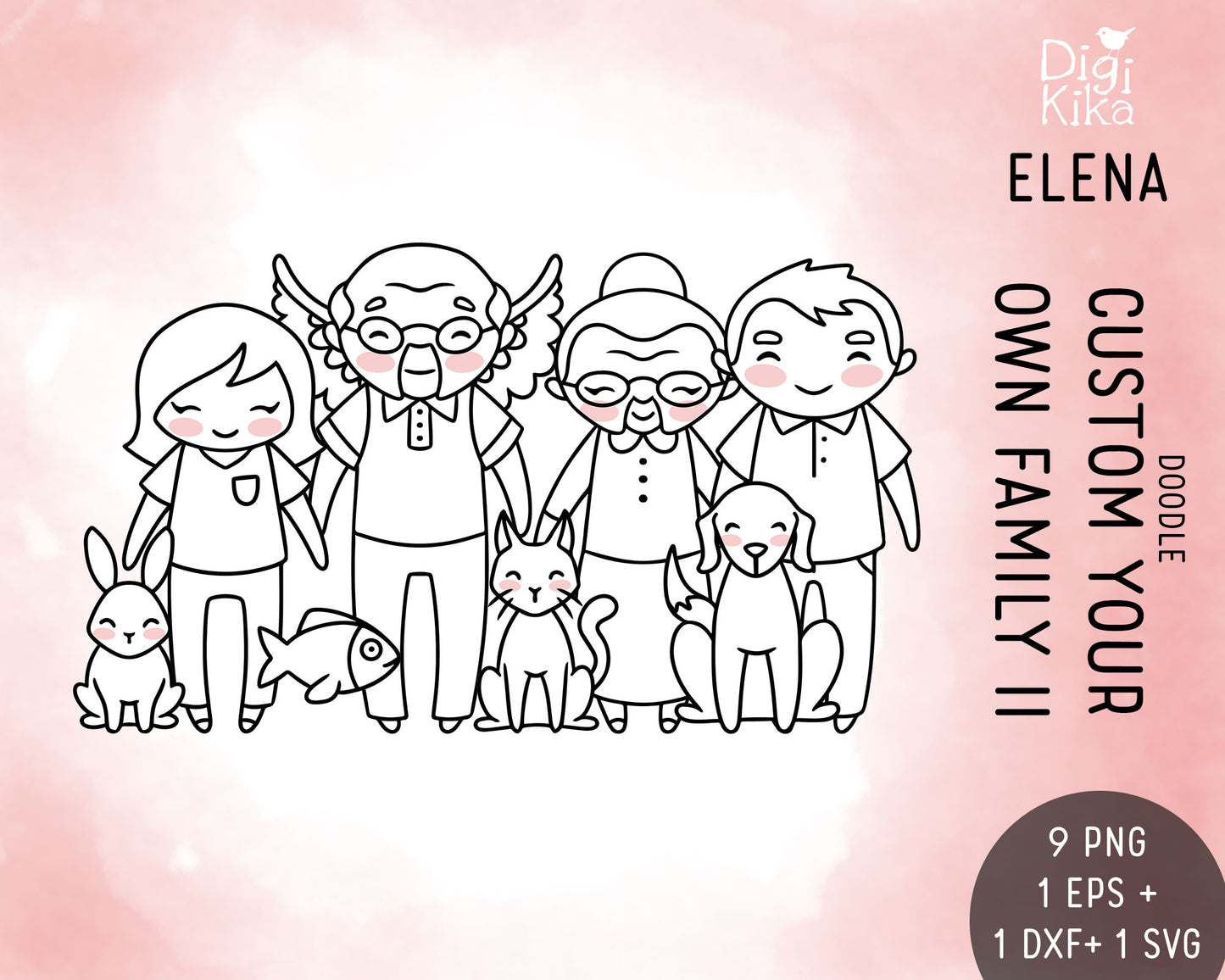 Make Your Own Family Set 2 Outline Clipart | Grandparents Pets Teen | EPS SVG DXF PNG