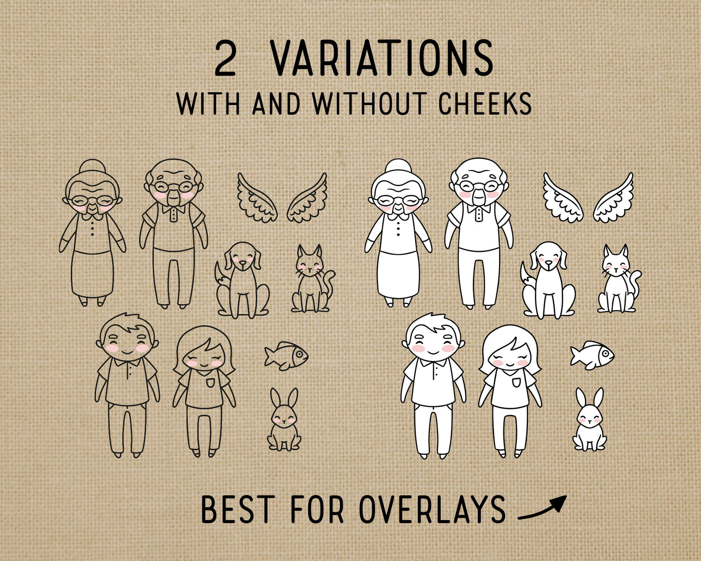 Make Your Own Family Set 2 Outline Clipart | Grandparents Pets Teen | EPS SVG DXF PNG