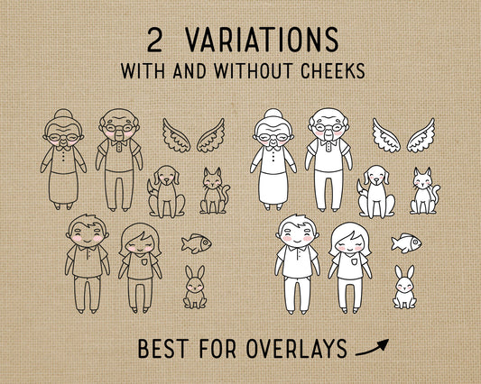 Make Your Own Family Set 2 Outline Clipart | Grandparents Pets Teen | EPS SVG DXF PNG