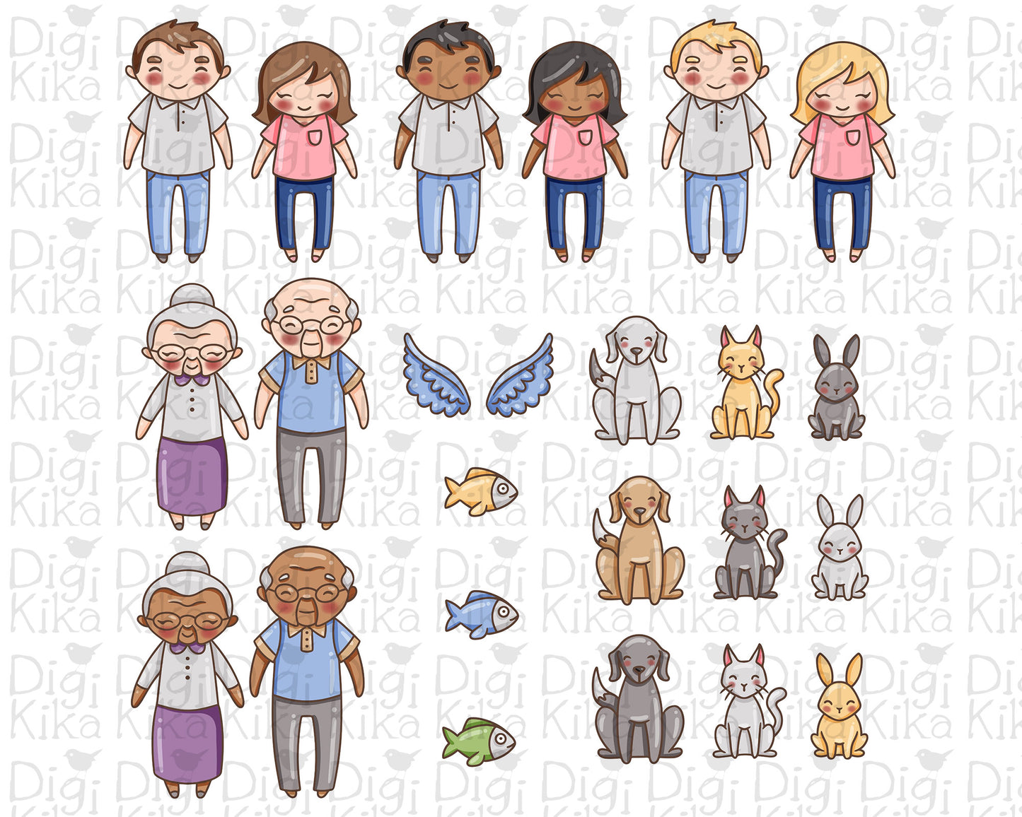 Make Your Own Family Set 2 Clipart Bundle | Doodle + Light Dark Skin | Transparent PNG