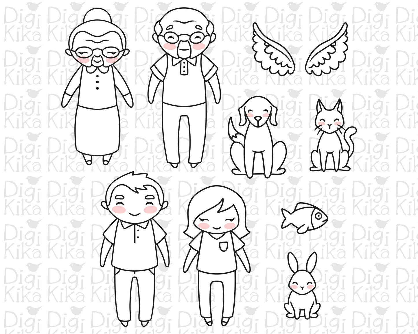 Make Your Own Family Set 2 Clipart Bundle | Doodle + Light Dark Skin | Transparent PNG