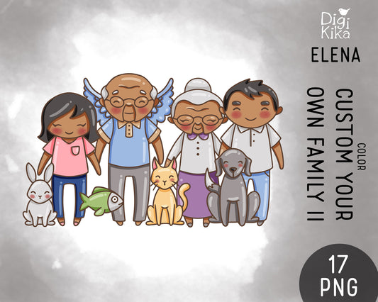 Make Your Own Family Set 2 Dark Skin Clipart | Grandparents Pets Teen | PNG | Color