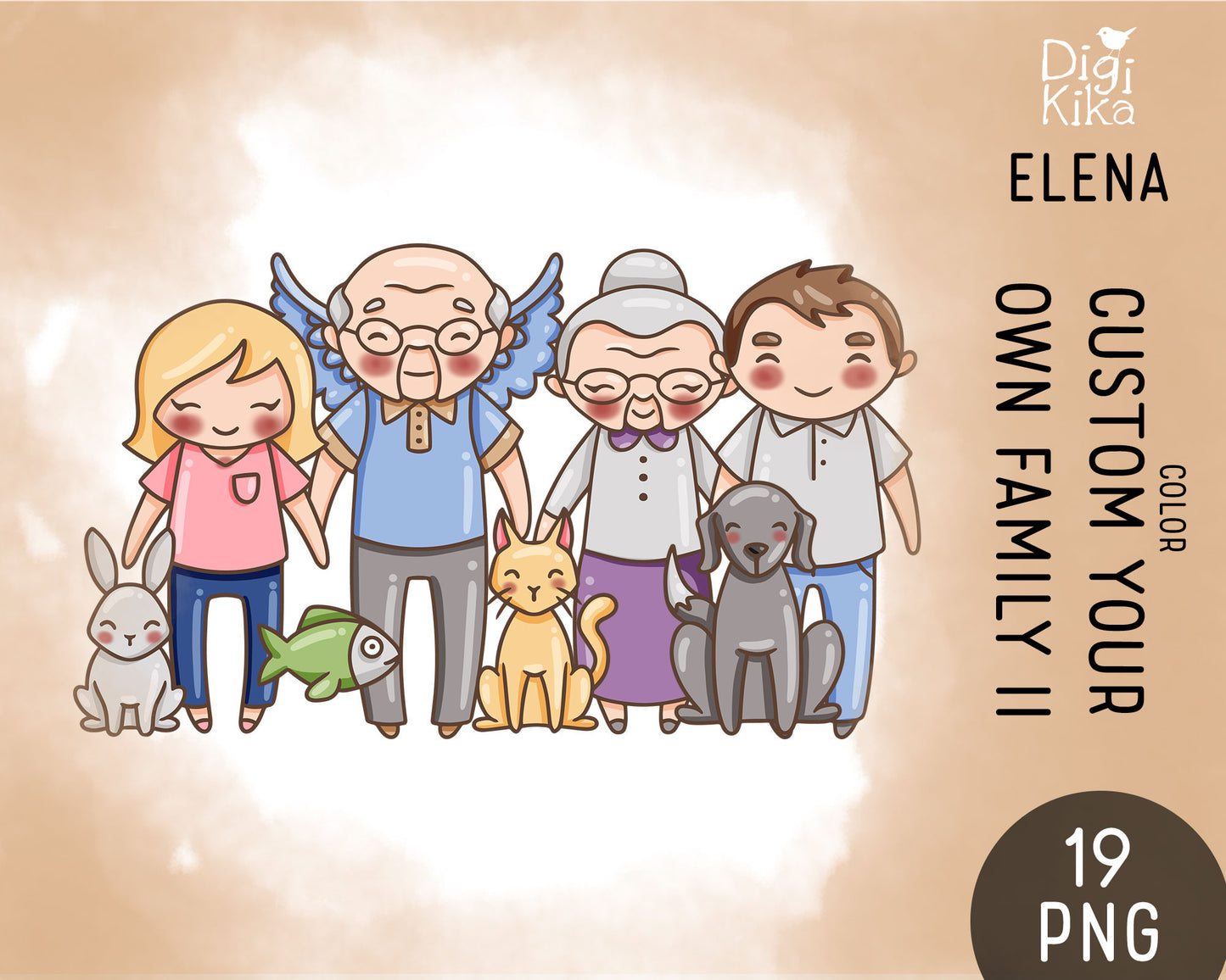 Make Your Own Family Set 2 Light Skin Clipart | Grandparents Pets Teen | PNG | Color