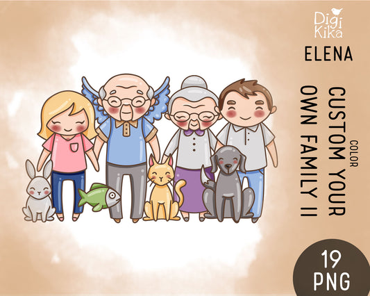 Make Your Own Family Set 2 Light Skin Clipart | Grandparents Pets Teen | PNG | Color