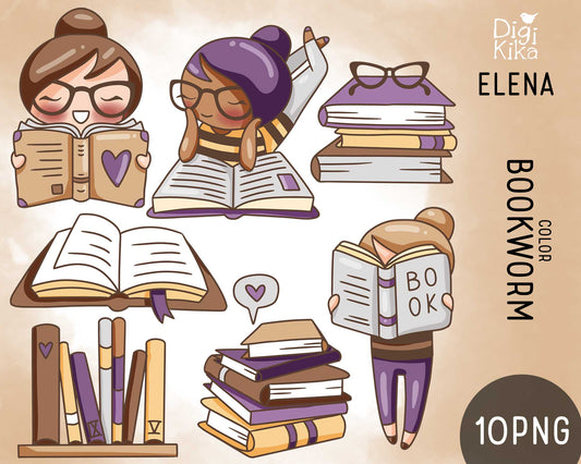 Bookworm Elena Planner Girl - Color Clip Art Set