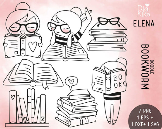 Bookworm Elena Planner Girl - Stamp Clip Art Set