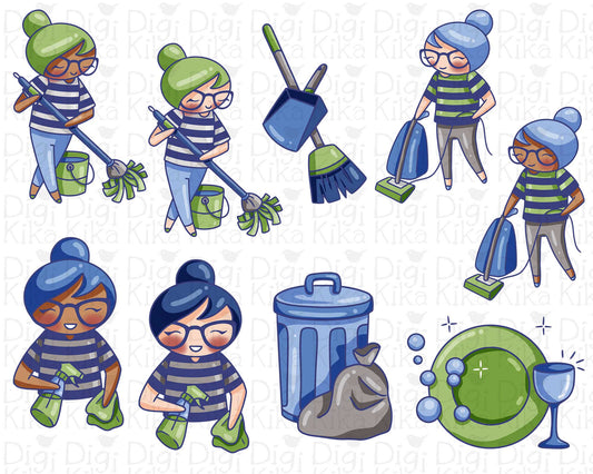 Cleaning Worm Elena Planner Girl - Color Clip Art Set