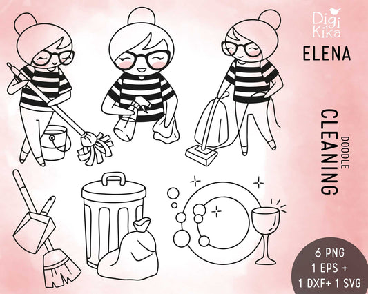 Cleaning Worm Elena Planner Girl - Stamp Clip Art Set