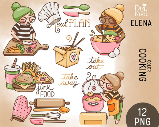 Cooking Elena Planner Girl - Color Clip Art Set