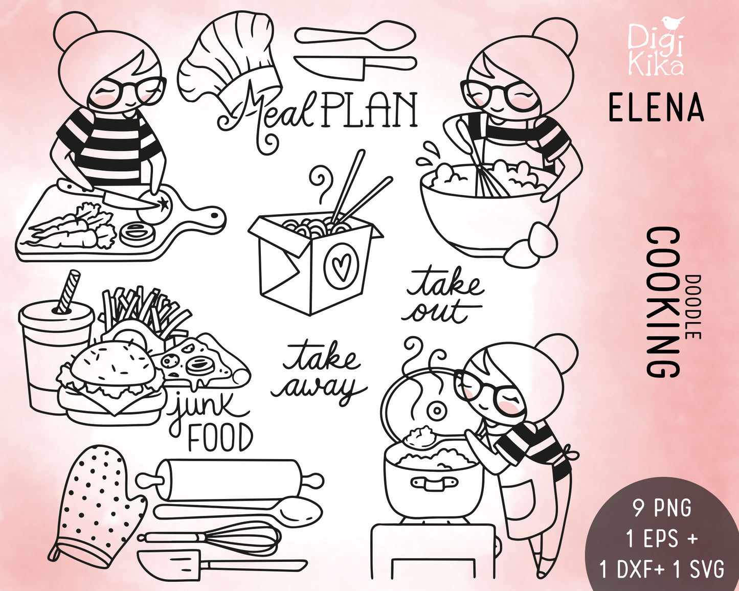 Cooking Elena Planner Girl - Stamp Clip Art Set
