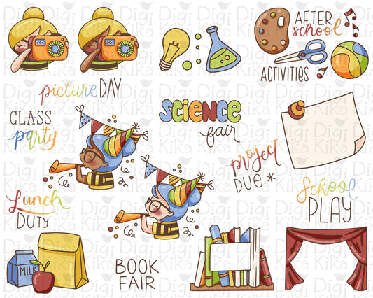 Elena Planner Girl – School Set 2 COLOR Clipart – Picture Day, Book Fair, Science Fair & More –  Instant Download PNG