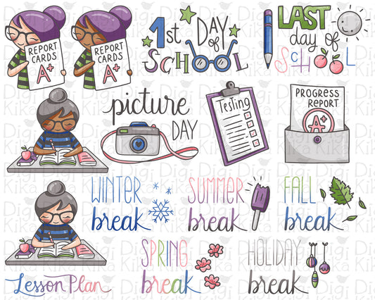 Elena Planner Girl – Teachers Set 1 – COLOR Clipart – School Life Events –  Instant Download PNG