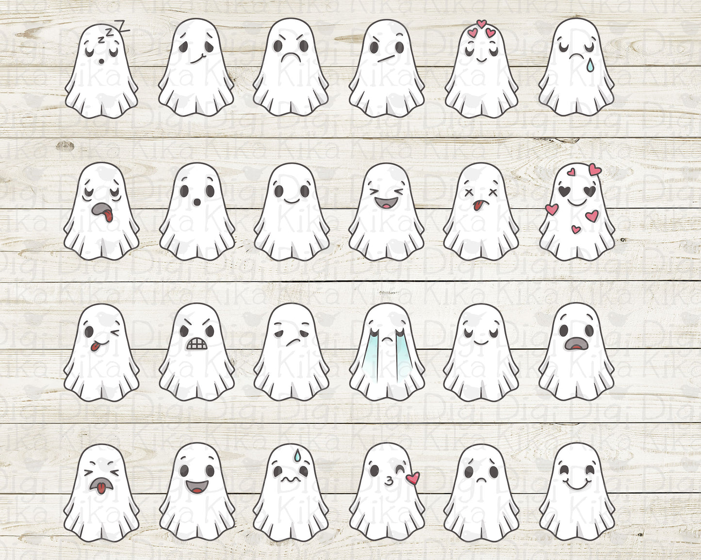 Hauntie Ghost 24 Moods Color Clipart | Cute Spooky Emotions | PNG | Commercial Use