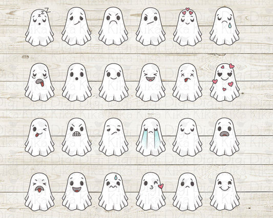 Hauntie Ghost 24 Moods Color Clipart | Cute Spooky Emotions | PNG | Commercial Use