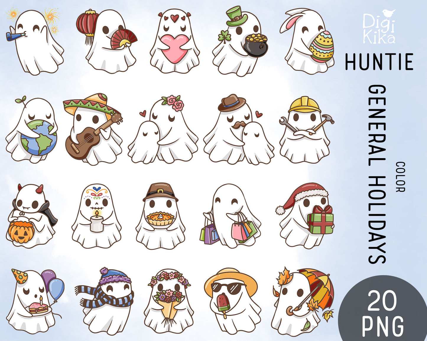 Hauntie Ghost Holidays Color Clipart | Cute Spooky Graphics | PNG | Commercial Use
