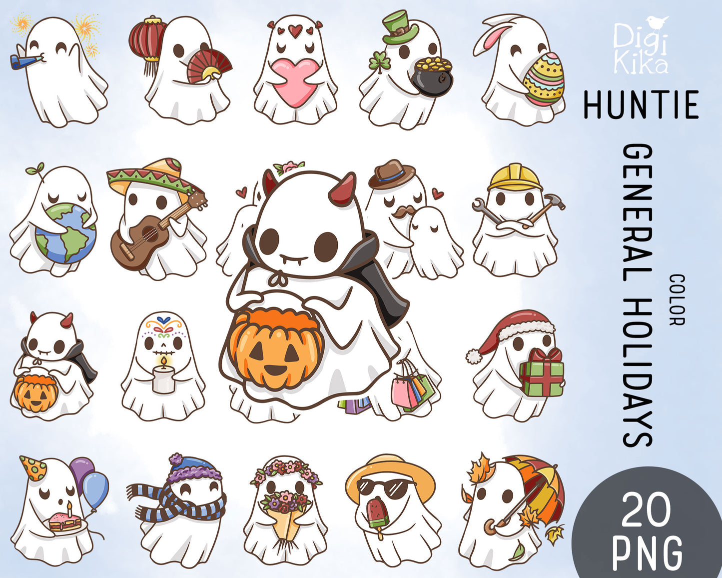 Hauntie Ghost Holidays Color Clipart | Cute Spooky Graphics | PNG | Commercial Use