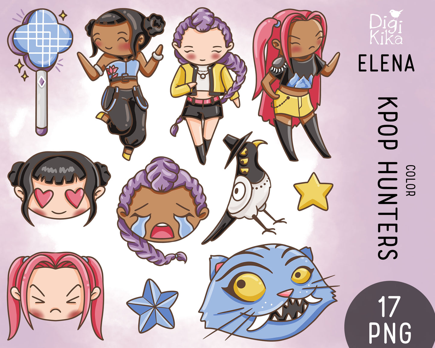 KPOP Demon Hunters Fan Art Clipart – Color Edition (Elena Style)