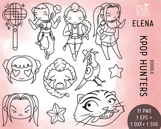 KPOP Demon Hunters Fan Art Clipart – Doodle Edition (Elena Style)