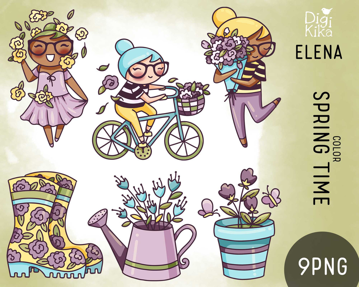 Elena Spring - Color (2skin tones) Clipart Set - Transparent PNG