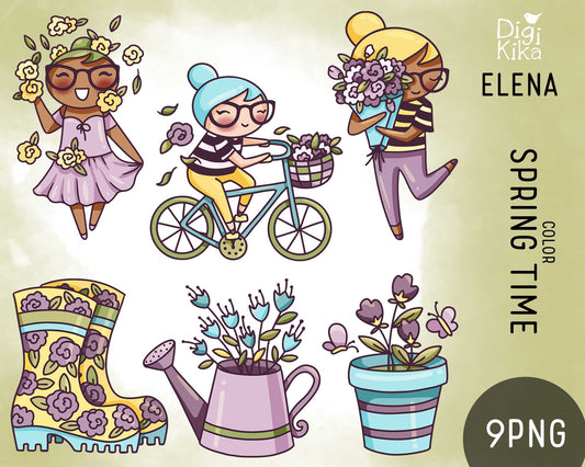 Elena Spring - Color (2skin tones) Clipart Set - Transparent PNG