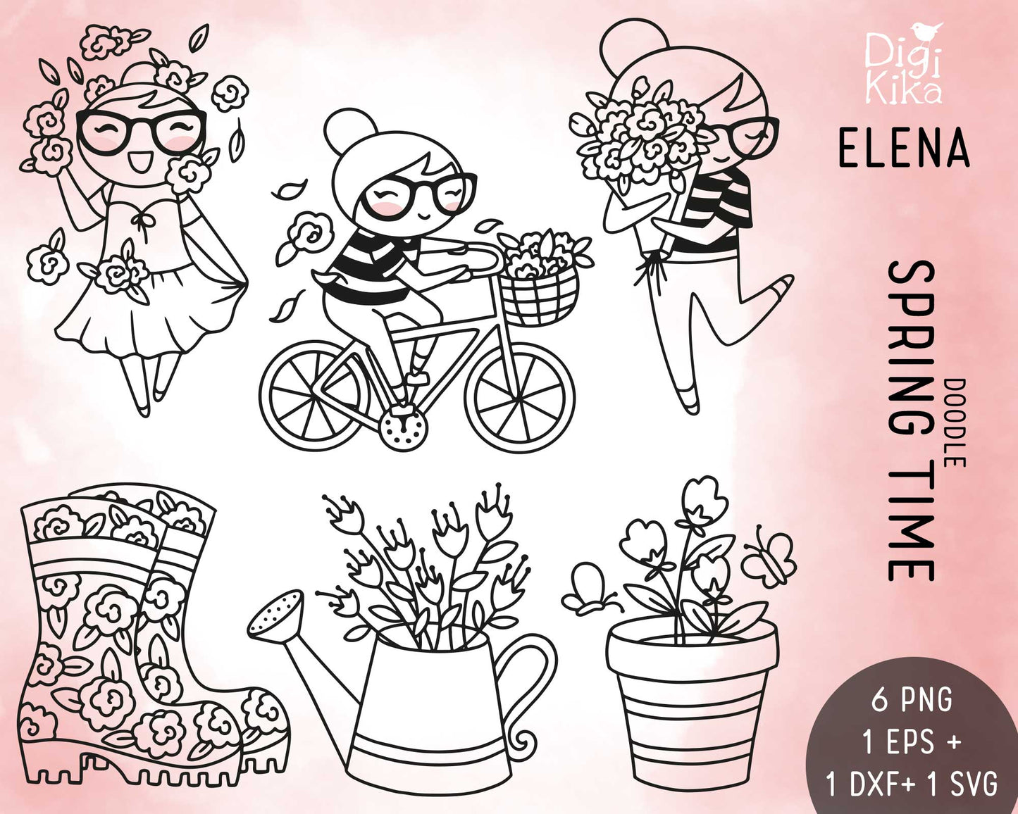 Elena Spring– Doodle Stamp Clipart Set (EPS, SVG, DXF, PNG)