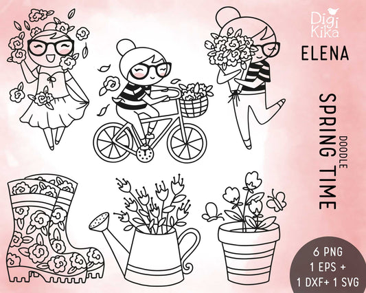 Elena Spring– Doodle Stamp Clipart Set (EPS, SVG, DXF, PNG)