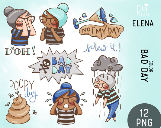 Bad Day Elena Planner Girl - Color Clip Art Set