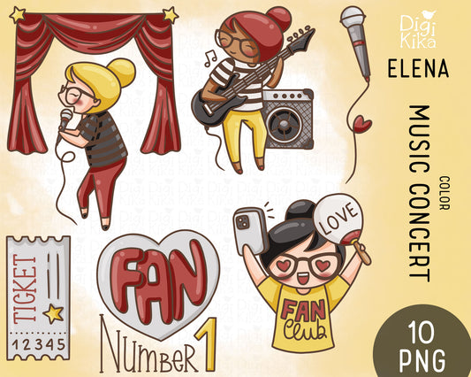 Elena Music Concert Color Clipart | 2 Skin Tones Singer Graphics | Commercial Use PNG | Inclusive