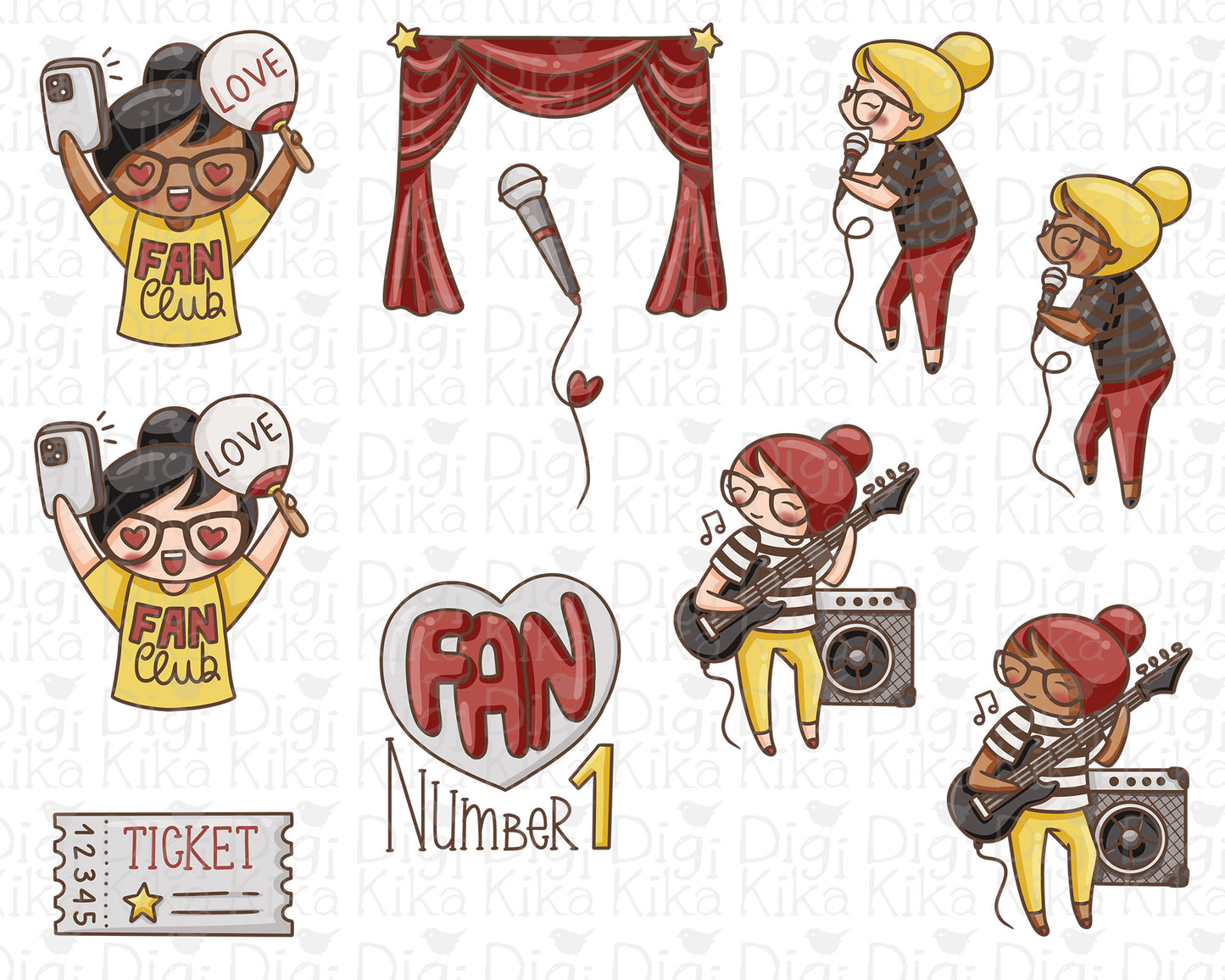 Elena Music Concert Color Clipart | 2 Skin Tones Singer Graphics | Commercial Use PNG | Inclusive