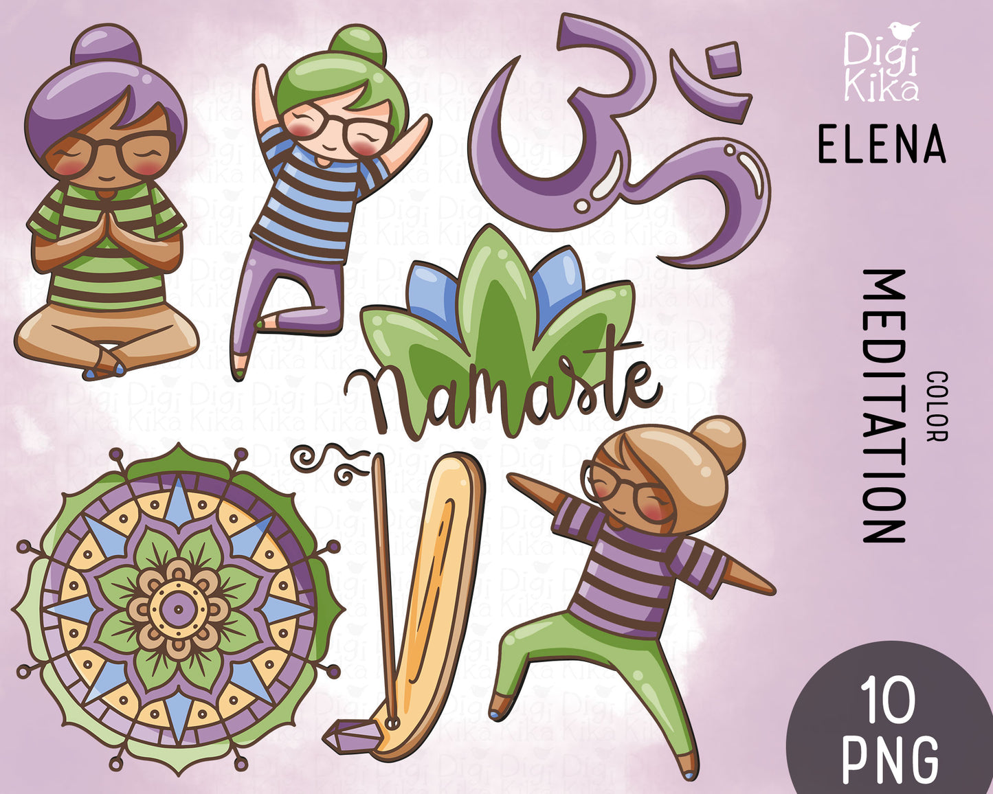 Elena Meditation Color Clipart | 2 Skin Tones Zen Graphics | Commercial Use PNG | Inclusive Wellness