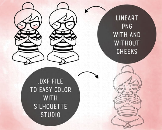 Elena Meditation Outline Clipart | Zen Mindfulness Graphics | Commercial Use | EPS SVG DXF PNG