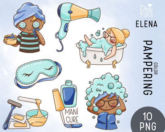 Pampering Color Clipart set - Elena the Planner Girl - PNG/EPS/SVG/DXF