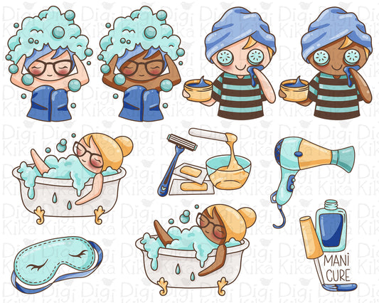 Pampering Color Clipart set - Elena the Planner Girl - PNG/EPS/SVG/DXF