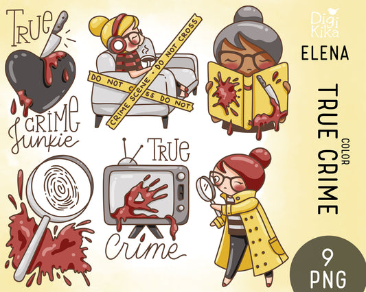 True Crime Clipart Set – Elena the Planner Girl – Detective COLOR Illustrations