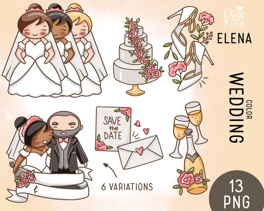 Elena's Wedding – COLOR Clipart Set – Transparent PNG - Instant Download