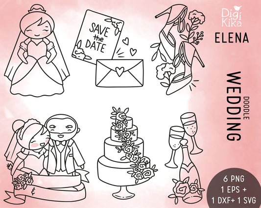 Elena's Wedding – DOODLE Clipart Set – PNG, SVG, EPS & DXF