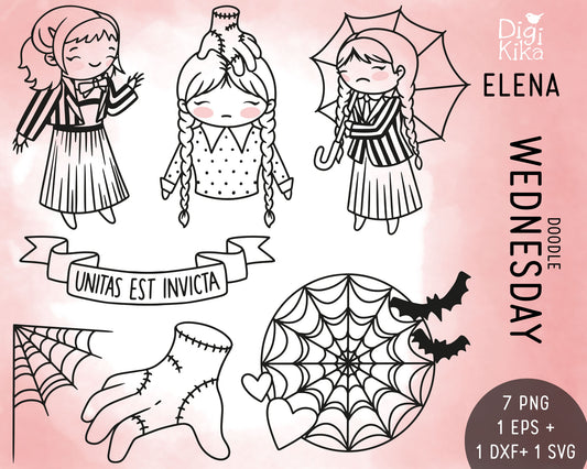 Wednesday TV Show Fan Art Clipart – Doodle Edition (Elena Style)