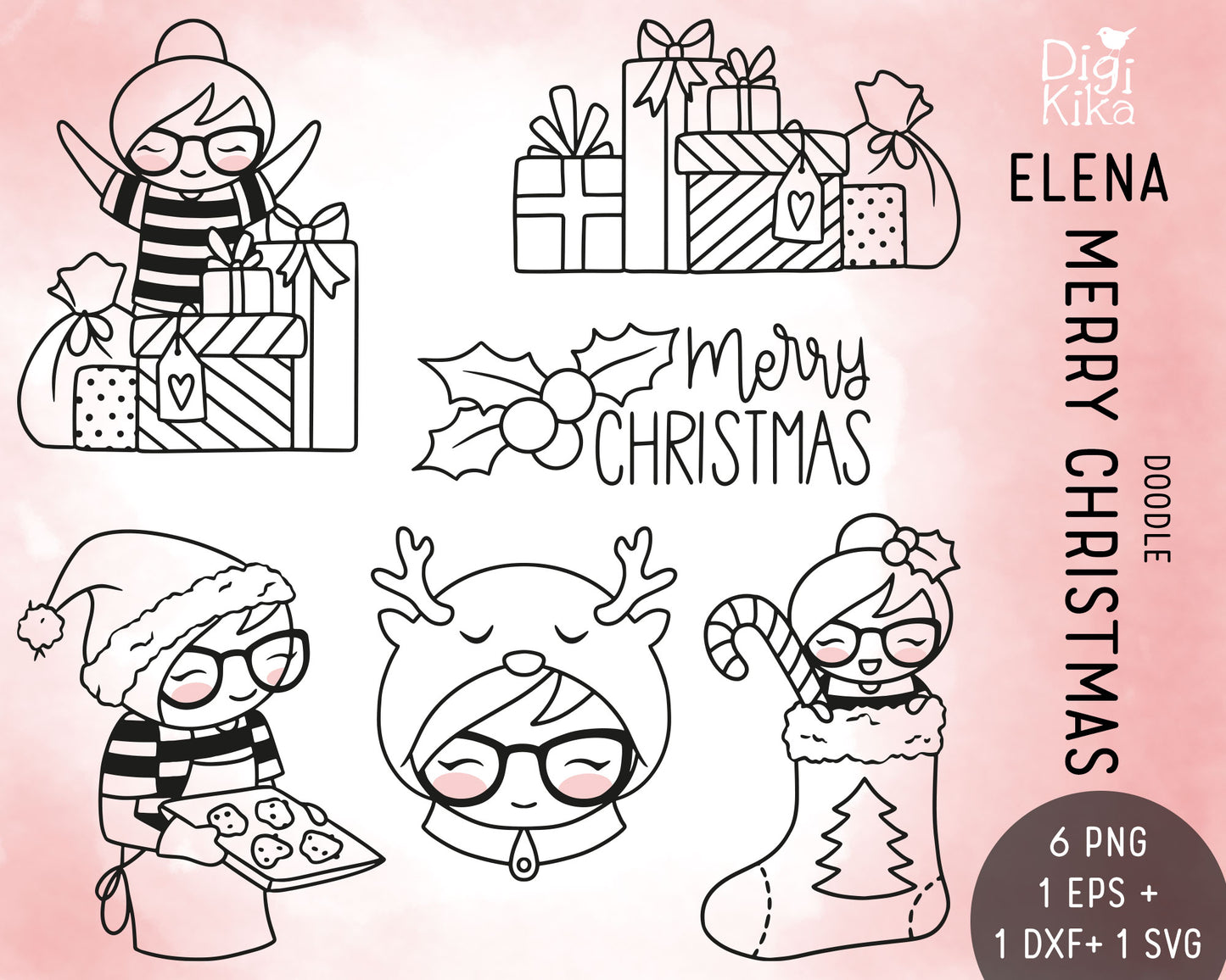 Elena Merry Christmas – DOODLE Clipart Set – PNG, SVG, EPS & DXF