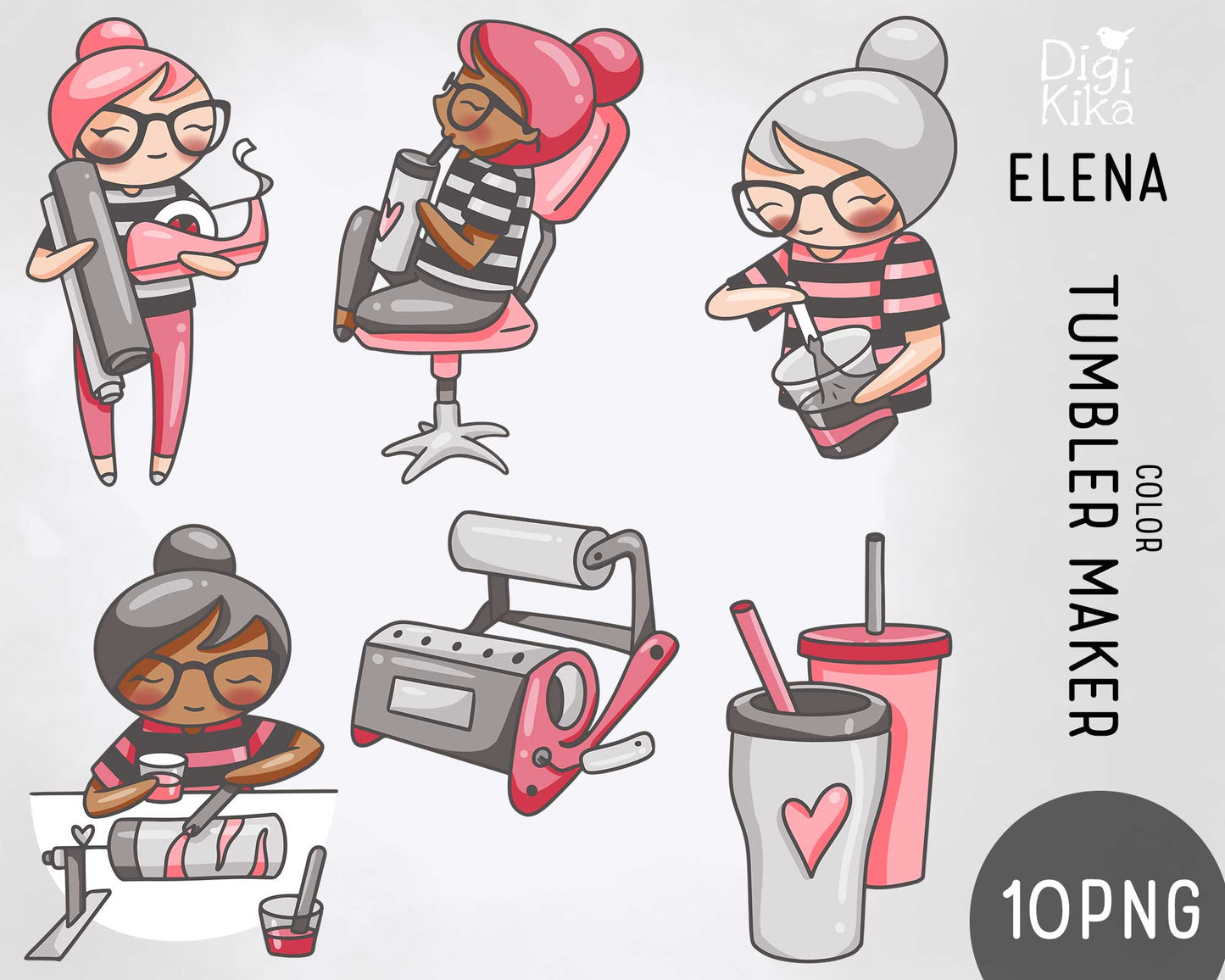 Elena Tumbler Color Clipart | 2 Skin Tones Craft Graphics | PNG | Inclusive