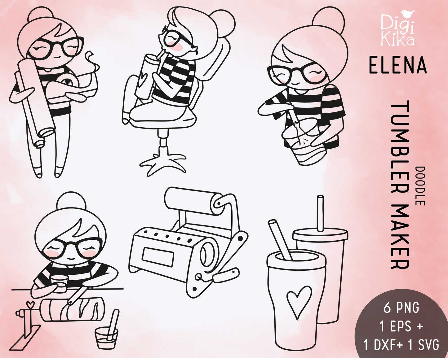 Elena Tumbler Outline Clipart | Craft Maker Graphics | EPS SVG DXF PNG