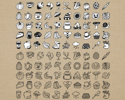 50 Fall Icons STAMP Bundle - EPS, SVG, DXF, PNG Clipart - Instant Download
