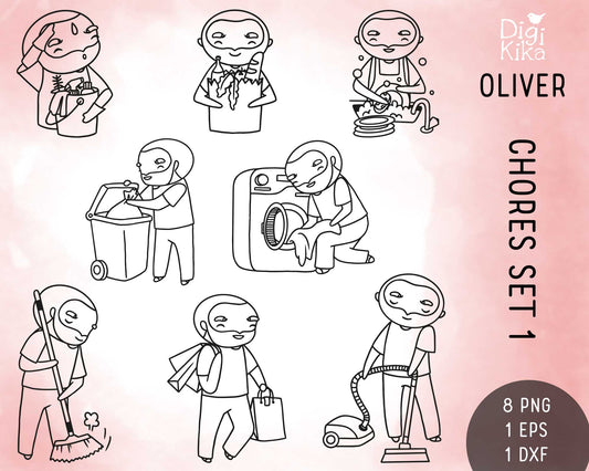 Oliver Chores Outline Clipart Set1 | Hand Drawn | EPS SVG DXF PNG