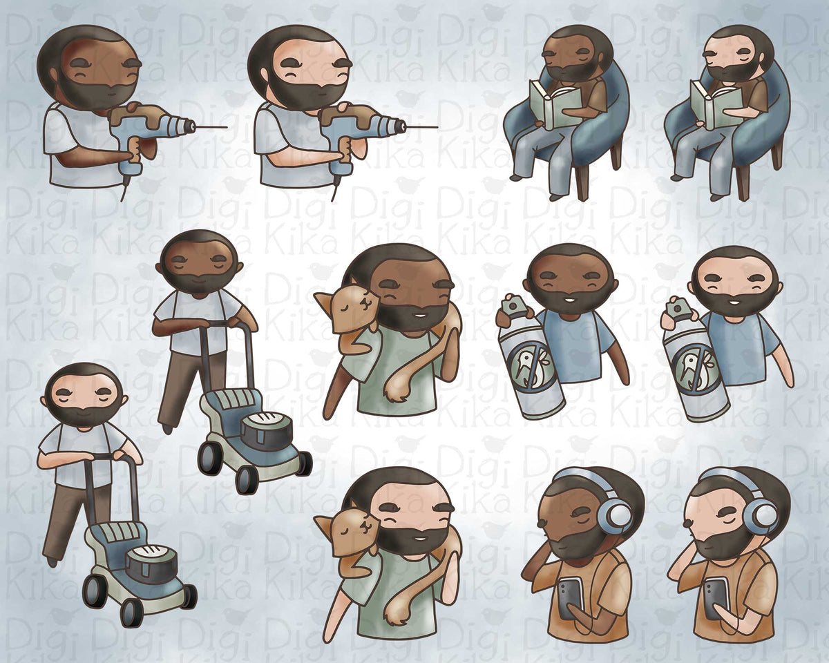 Oliver Chores Set 2 Color Clipart | 2 Skin Tones | PNG Only | Commercial Use