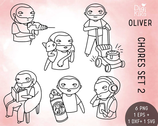 Oliver Chores Set 2 Outline Clipart | Hand Drawn | EPS SVG DXF PNG